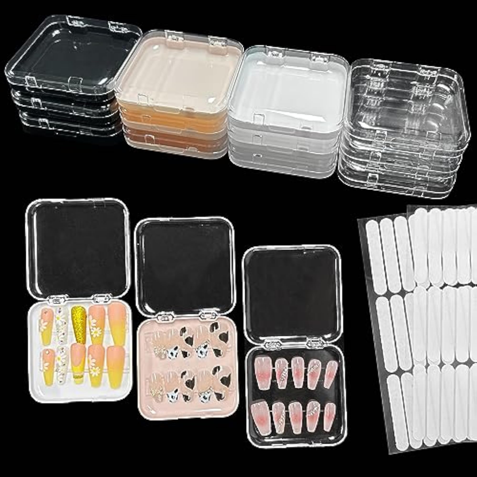 12 Pieces Nail Art Press On Storage Box with Double Sided Tape